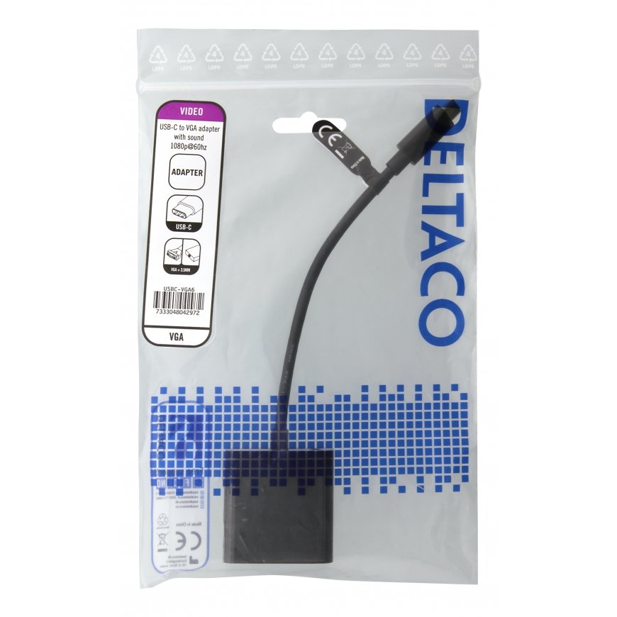 Deltaco USBC-VGA6 USB ekrano adapteris 1920 x 1080 pikseliai Juoda – 2