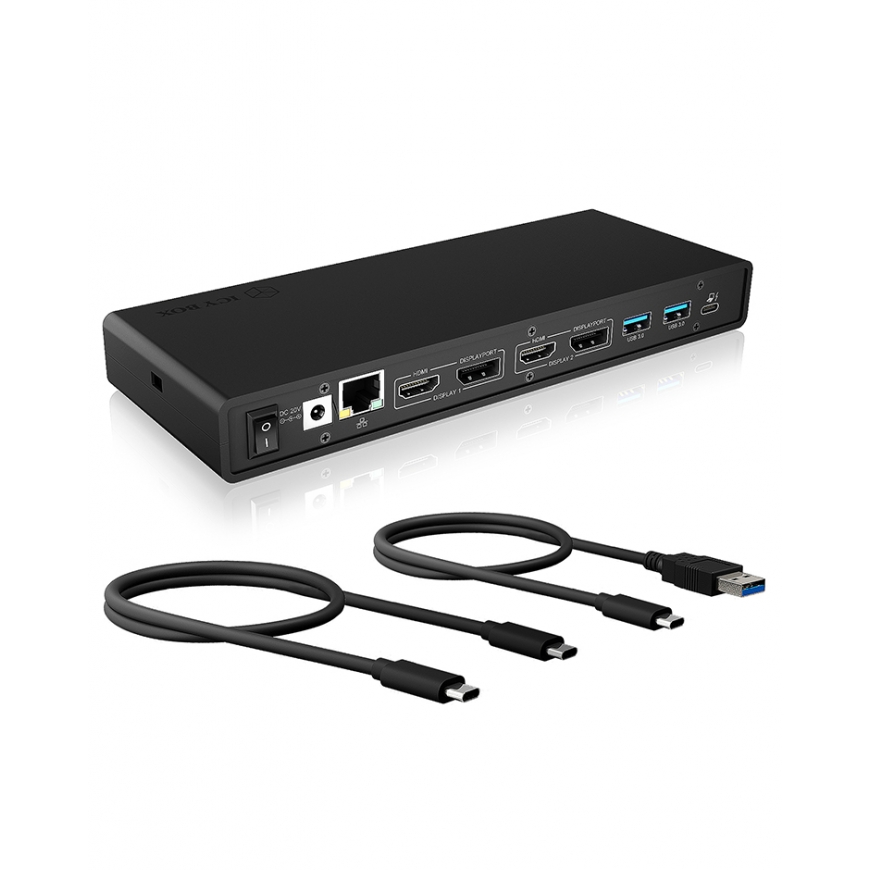 ICY BOX IB-DK2245AC Vielinis USB 3.2 Gen 1 (3.1 Gen 1) Type-C Juoda