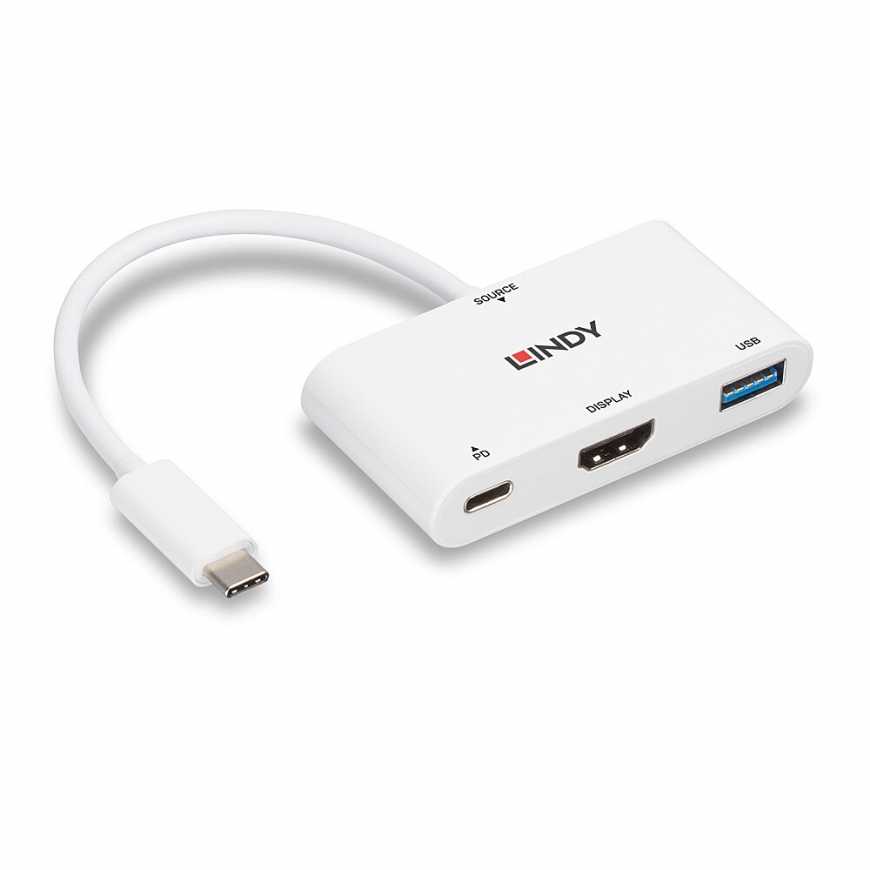Lindy USB 3.2 Type C to HDMI Converter with USB Type A Port and Power Delivery – 3