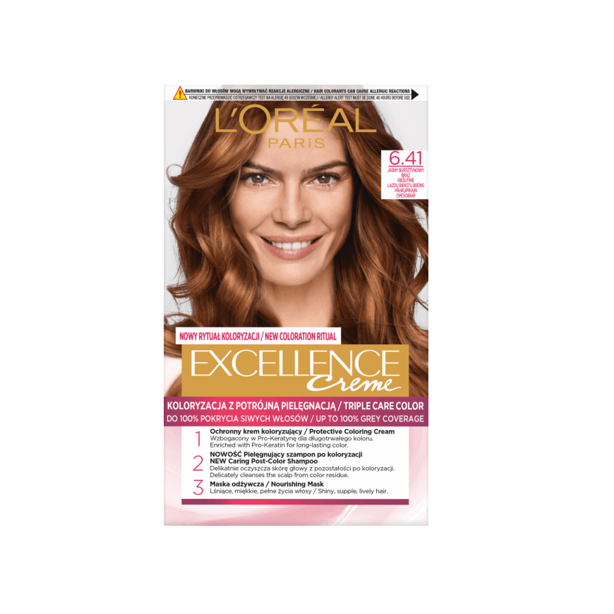 L'Oreal Excellence Creme farba do włosów 6.41 Jasny Bursztynowy Brąz
