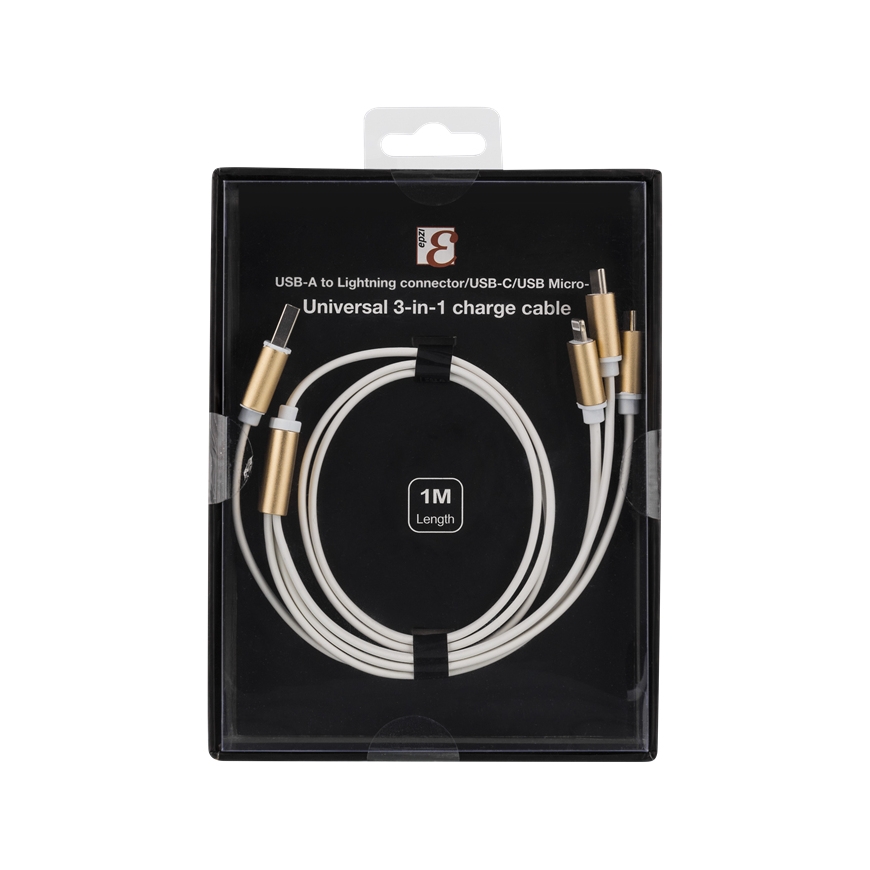 Deltaco USB-MULTI10 USB kabelis 1 m USB A USB C Auksas, Balta – 2