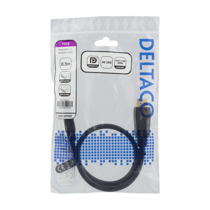Deltaco DP-1005D „DisplayPort“ kabelis 0,5 m Juoda – 2