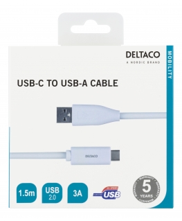 Deltaco USBC-1010M USB cable 1.5 m USB 2.0 USB A White