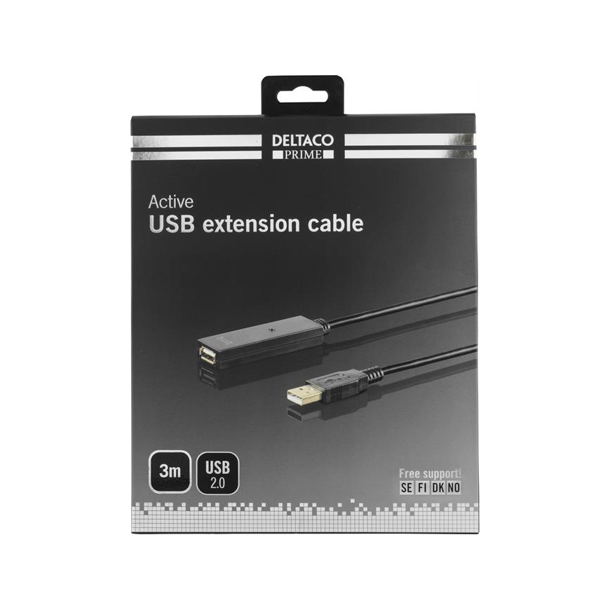 Deltaco USB2-EX3M USB-kaapeli 3 m USB 2.0 USB A Musta – 3