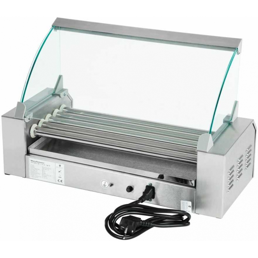 Royal Catering Roller grill with cover, roller grill, sausage warmer, 5 rolls – 5