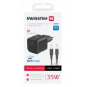 Swissten Travel Charger GaN USB-C 35W PD + Data Cable USB-C - USB-C 1.2m Swissten Travel Charger GaN USB-C 35W PD + Data Cable USB-C - USB-C 1.2m