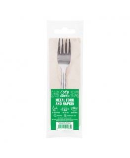 Metal fork and napkin set Go Green