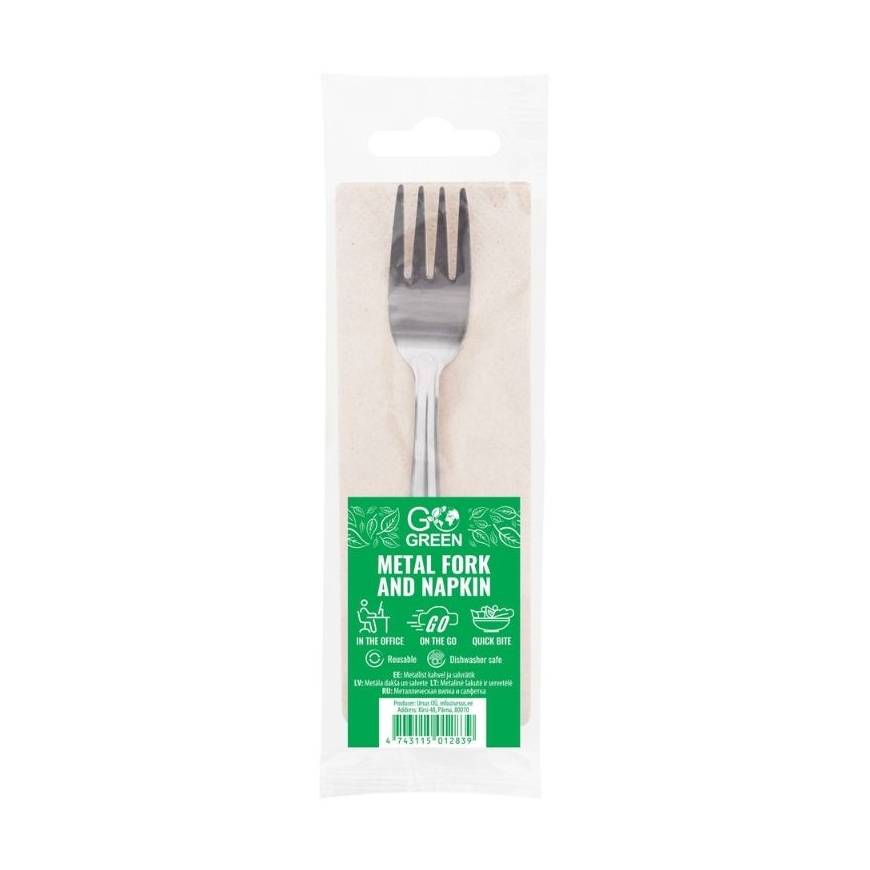 Metal fork and napkin set Go Green