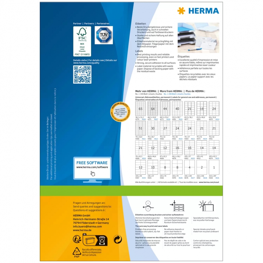 HERMA 4464 наклейка для принтеров Белый Самоклеящаяся принтерная этикетка – 2