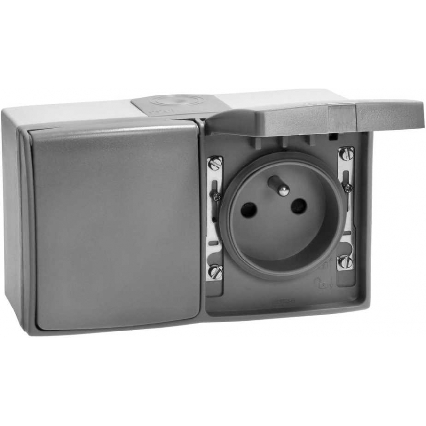 Orno Double socket 2X2P+Z AQUATIC PRO IP 55 gray graphite – 2