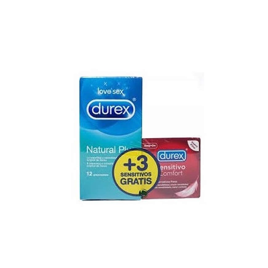 Durex Love Sex Natural Plus 12 prezervatyvų + 3 Sensitive