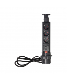 Orno Furniture socket ?6cm pulls out from the tabletop with USB charger, lock and 1.8m cable, 3x2P+Z (Schuko), black