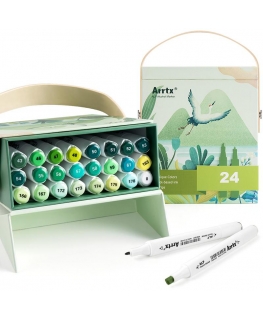 Double-sided markers - felt-tip pens ARRTX Alp, 24 colors, shades of green