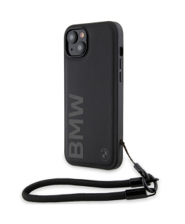 Dėklas BMW BMHCP15S23RMRLK iPhone 15 / 14 / 13 6.1" juoda/juodas hardcase Signature Leather Wordmark Cord