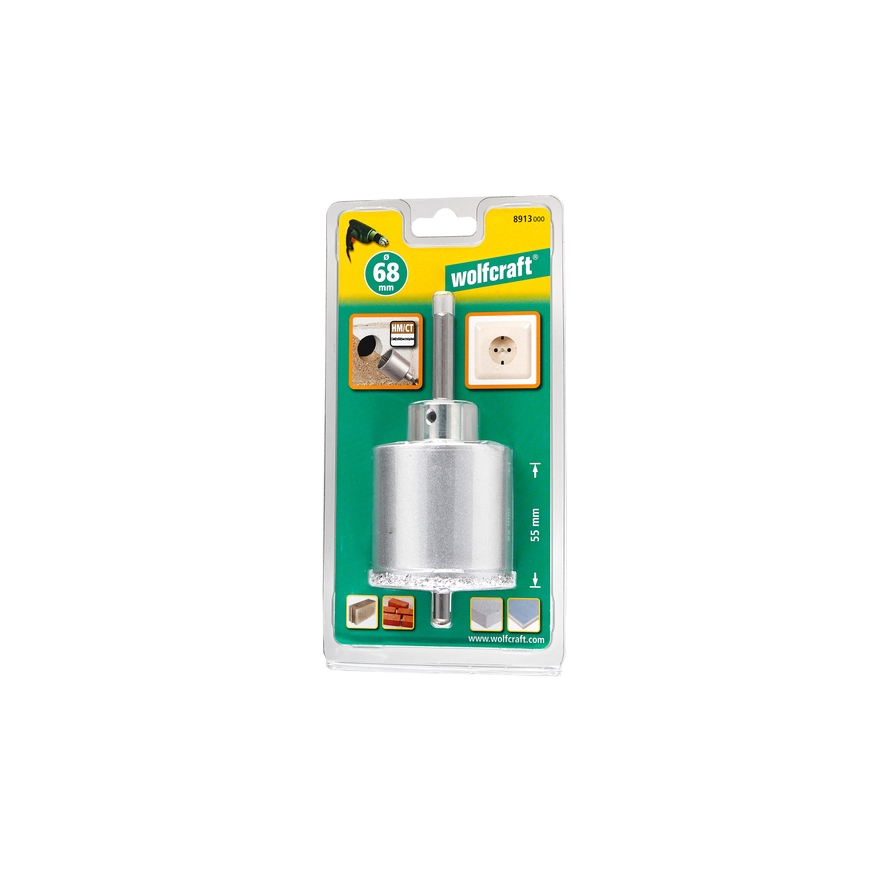 Grąžtas Gręžimo karūna su koteliu ir centr. grąžtu Wolfcraft 8913000 68 mm