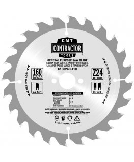Cutting disc for wood CMT Contractor 165x2.4x30 Z24 -5°
