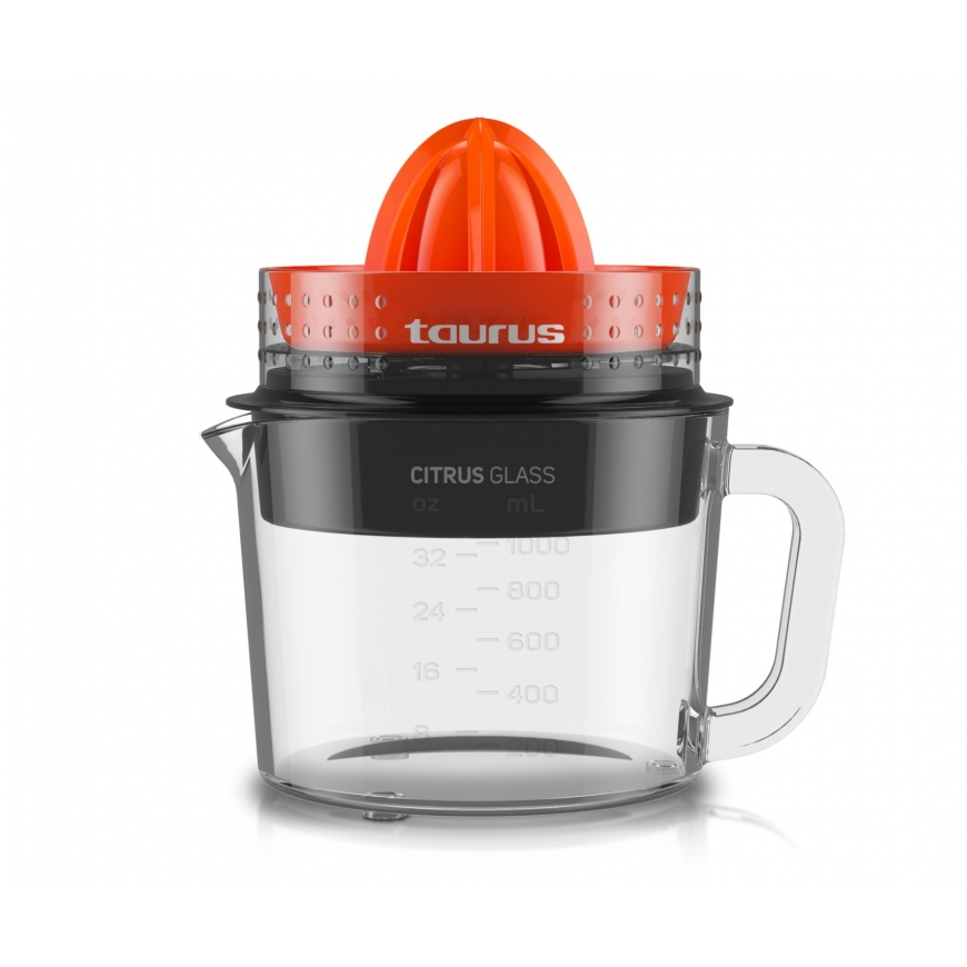 Taurus Citrus Glass elektrinė citrusinių vaisių sulčiaspaudė 1 L 30 W Juoda, Raudona, Permatomas