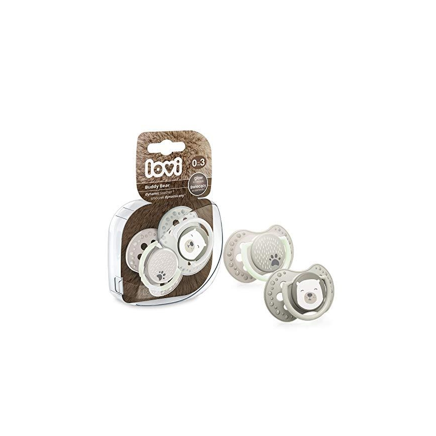 LOVI dinaminis silikoninis čiulptukas BUDDY BEAR, 0-3 mėn., 2 vnt., 22/863 – 3