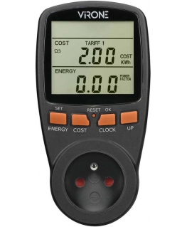 Orno Dviejų tarifų vatmetras, energijos skaičiuoklė su LCD ekranu, 2 atskiri tarifai, vidinė baterija, juoda