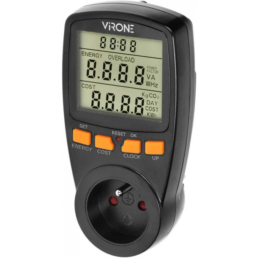Orno Dual Rate Wattmeter, Energy Calculator with LCD Display, 2 Separate Rates, Internal Battery, Black – 2