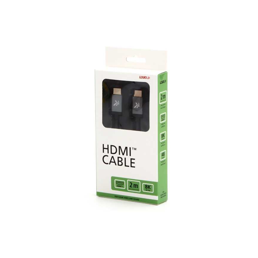 Vaizdo kabelis HDMI M – HDMI M, HDMI 2.1 – itin didelės spartos, 2 m, paauksuotos jungtys, aliuminio korpusas, pilkas, logotipas – 3
