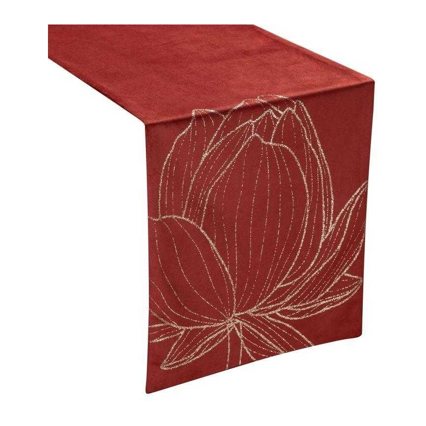 Eurofirany BLINK / 12 Velvet table runner with a large lotus flower pattern, 35X180 cm, color: brick – 2