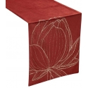 Eurofirany BLINK / 12 Velvet table runner with a large lotus flower pattern, 35X180 cm, color: brick