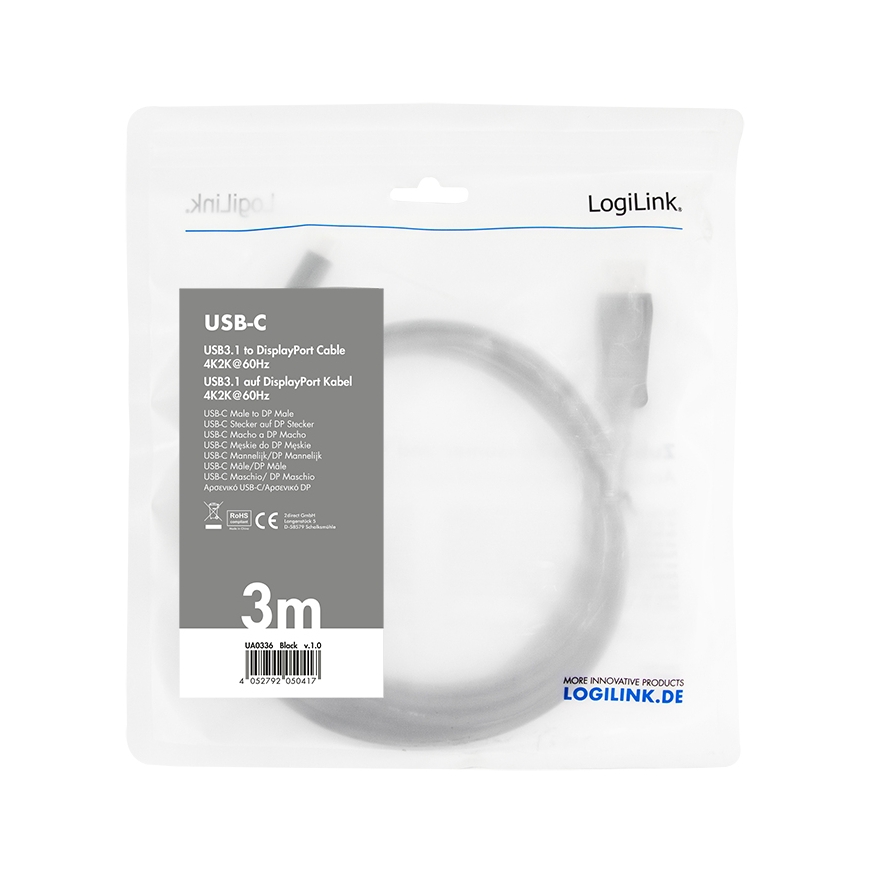 LogiLink UA0336 video cable adapter 3 m USB Type-C DisplayPort Black – 2