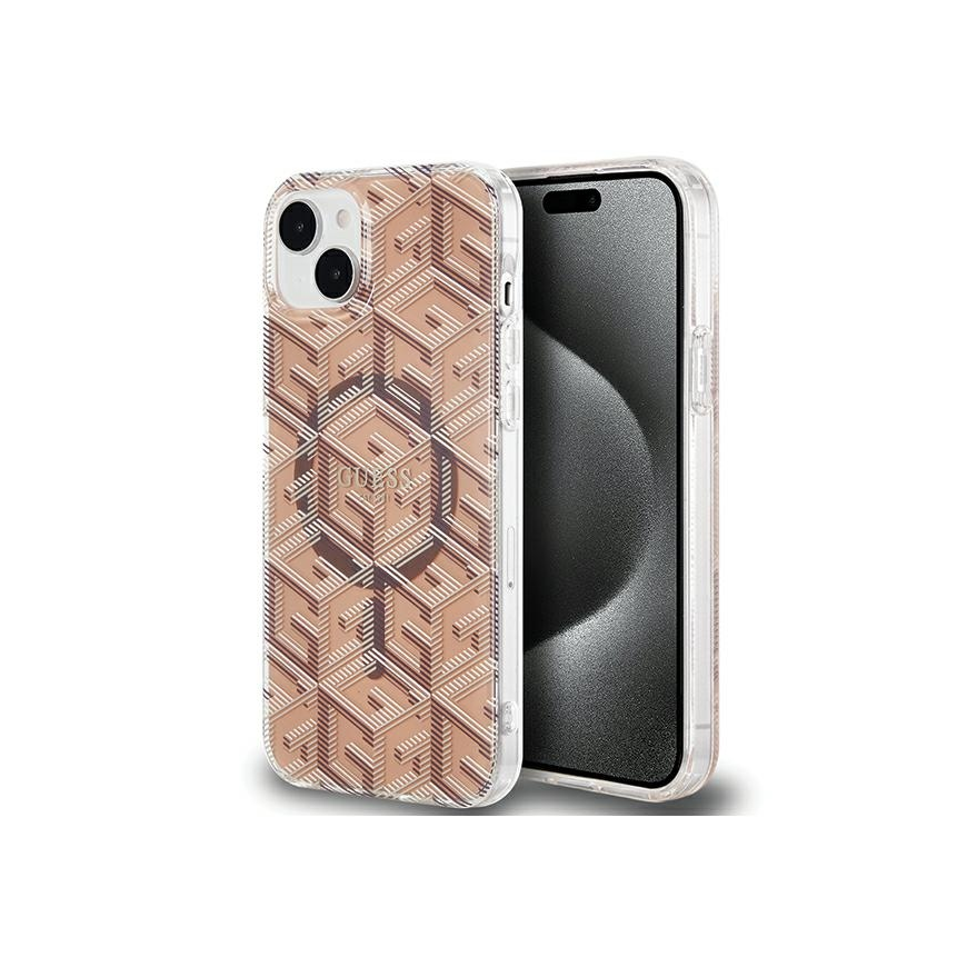 Case Original faceplate case GUESS GUHMP15SHGCUSTGW for iPhone 15 (Compatible with Magsafe / IML GCUBE / brown)