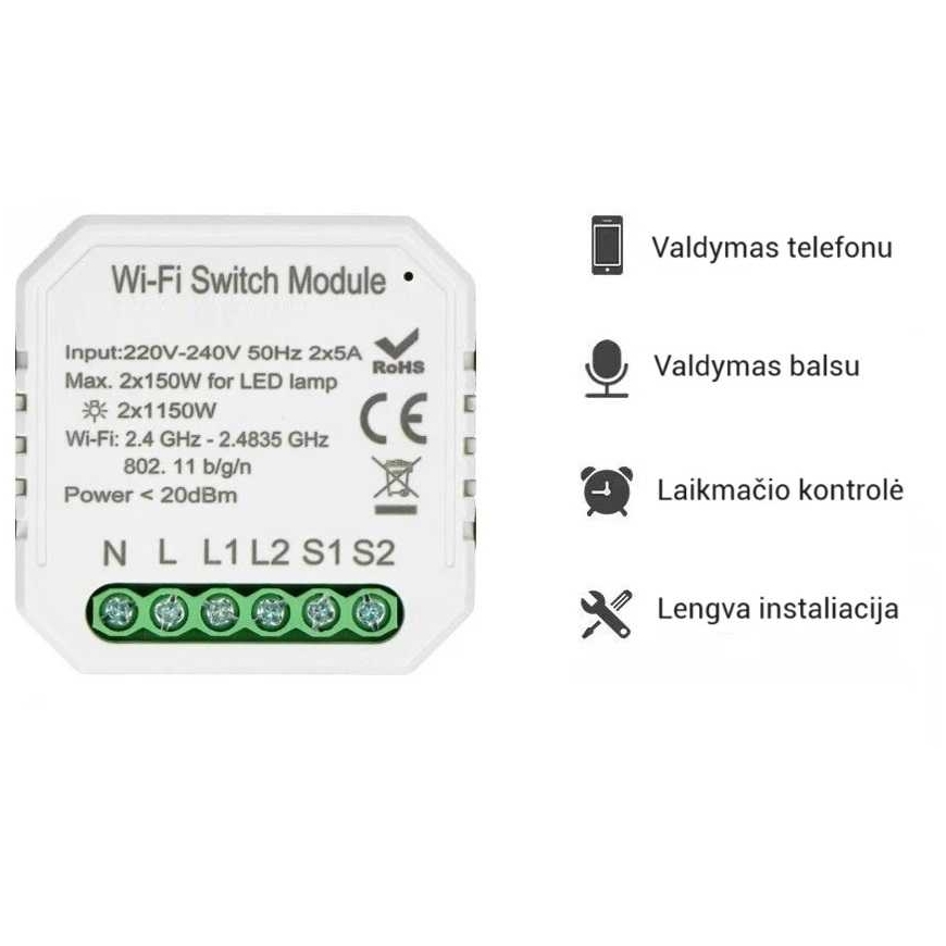 Spring Nuotolinis šviesos valdiklis WIFI, dviejų linijų – 5