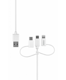 Deltaco IPLH-441 USB кабель 1 m USB 2.0 USB A USB C/Micro USB A/Lightning Белый