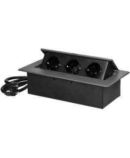 Orno Furniture socket recessed into the table top with a flat milled edge and 1.5 m cable, 3x2P+Z (Schuko), graphite