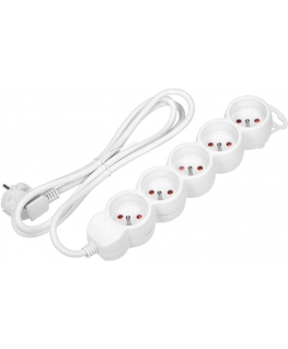 Orno 5-way extension cord 2P+E, 5m H05VV-F 3x1.5mm2, Imax16A, flat plug, white