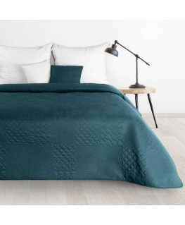 Eurofirany DESIGN 91 BONI / 5 Bedspread with quilt motif printed by hot pressing technique, 220X240 cm, color: dark turquoise Be