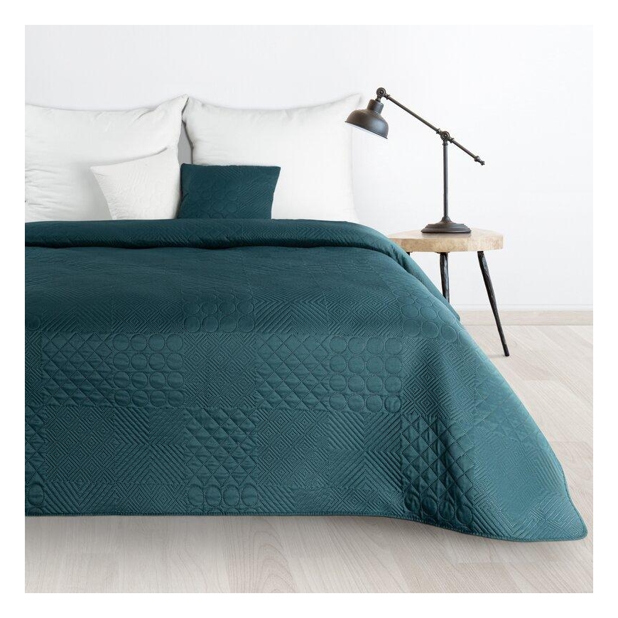 Eurofirany DESIGN 91 BONI / 5 Lovatiesė su karšto spaudimo technika įspaustu skiautinių motyvu, 220X240 cm, spalva: tamsi turkio – 2