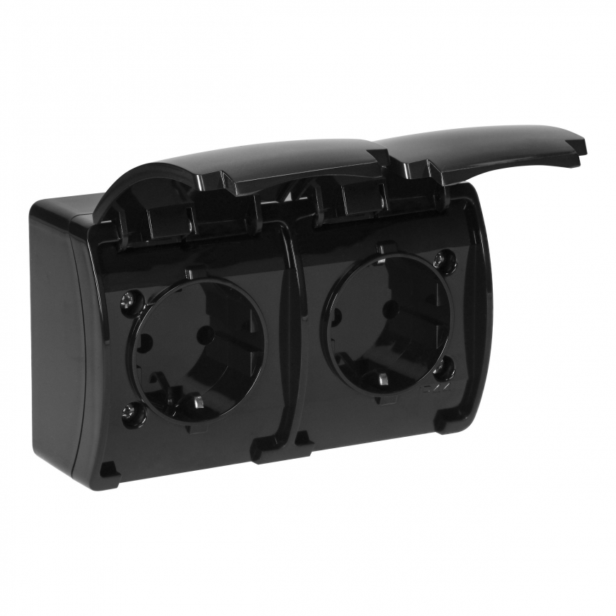 Orno Lizdas double 2x2P+Z Schuko AQUATIC, IP44, black