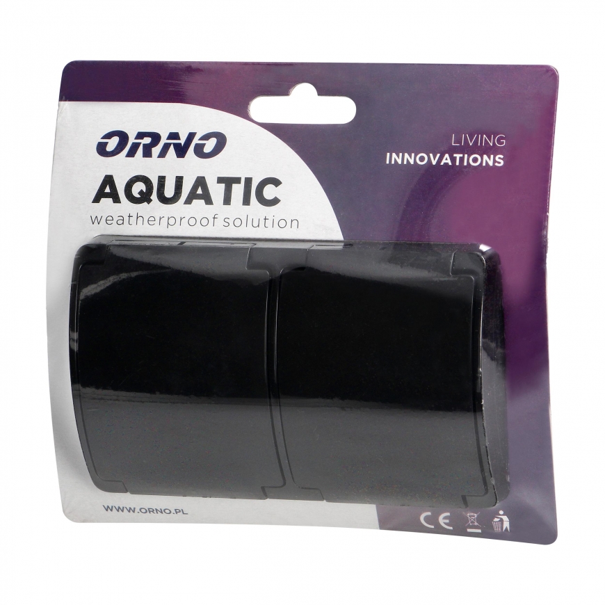 Orno Lizdas podwójne 2x2P+Z Schuko AQUATIC, IP44, juoda – 2