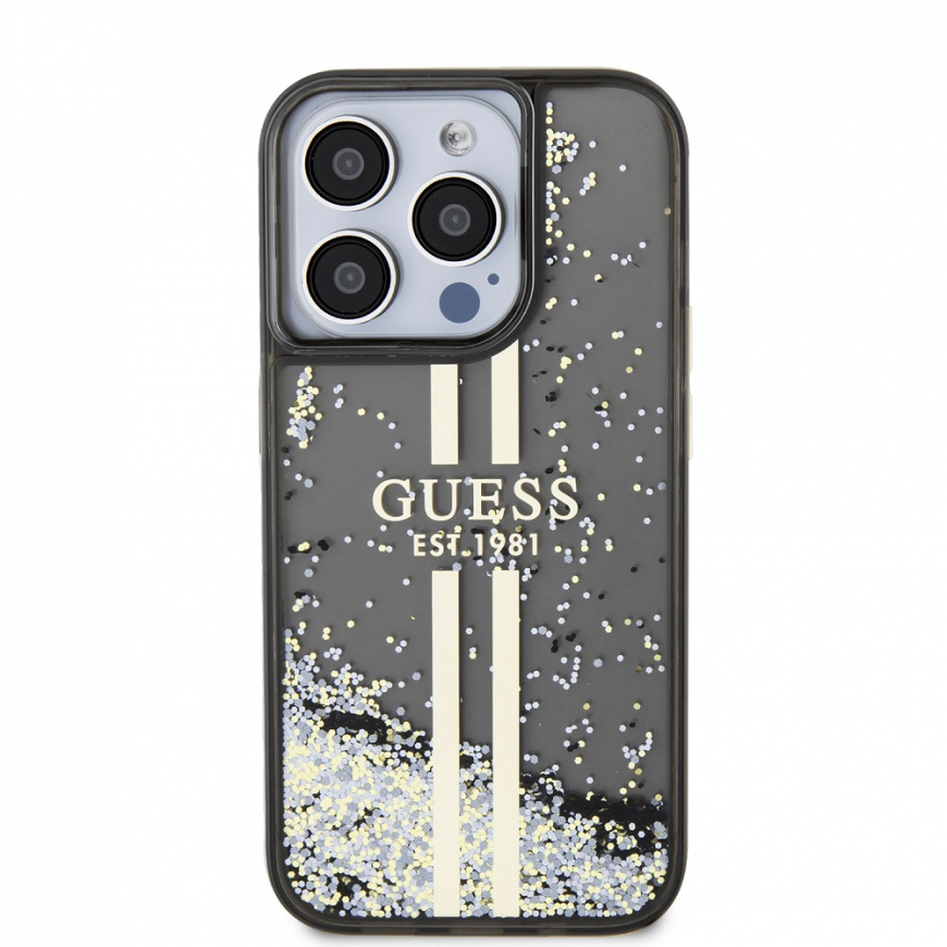Original Front Panel Case GUESS GUHCP15LLFCSEGK for iPhone 15 Pro (Liquid Glitter Gold Stripes / Black) – 3