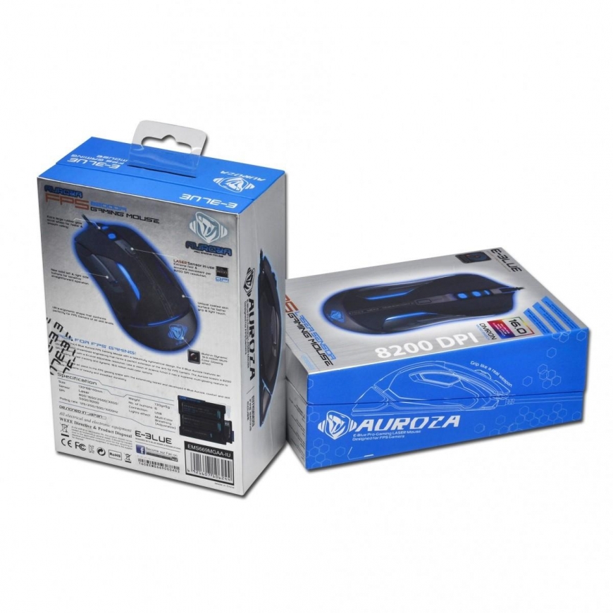 E-Blue E-Blue Mouse with cable USB, E-blue Auroza FPS, black, laserowa, 8200DPI