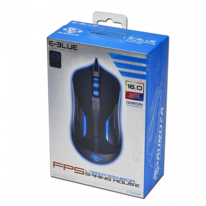 E-Blue E-Blue Mouse with cable USB, E-blue Auroza FPS, black, laserowa, 8200DPI – 5