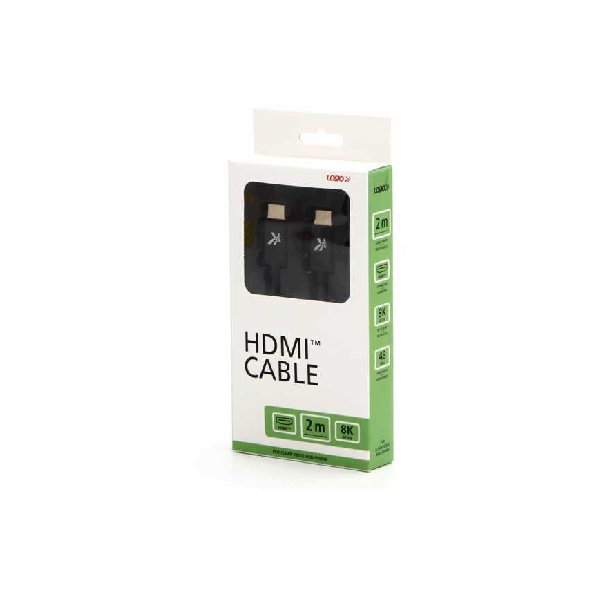 Video Cable HDMI M - HDMI M, HDMI 2.1 - Ultra High Speed, 2m, Gold-Plated Connectors, Aluminum Body, Black, Logo 8K @ 60Hz, 48Gb – 2