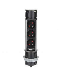 Orno Built-in socket?6cm with USB charger and 1.5m cable, 3x2P+Z, 2xUSB (Type A and C), INOX
