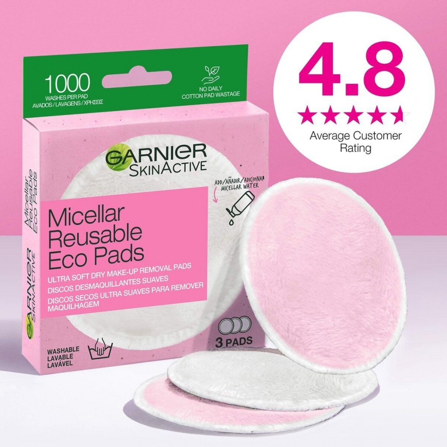 Garnier Skin Naturals Micellar Reusable Eco Pads Cleansing Pads for women, 3 pcs – 3