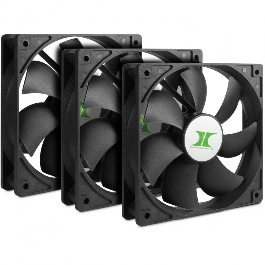 Inter-Tech 88887289 Datora dzesēšanas sistēma Datora korpusam Ventilators 12 cm Melns 3 pcs