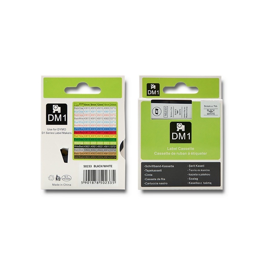 Qoltec 50233 Tape for DYMO D1 40913 | 9mm x 7m | White / Black overprint – 5
