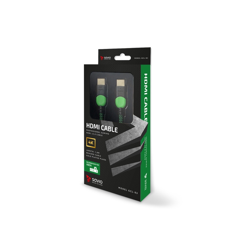 Savio GCL-03 HDMI kabelis 1,8 m HDMI A tipo (standartinis) Juoda, Žalia – 2
