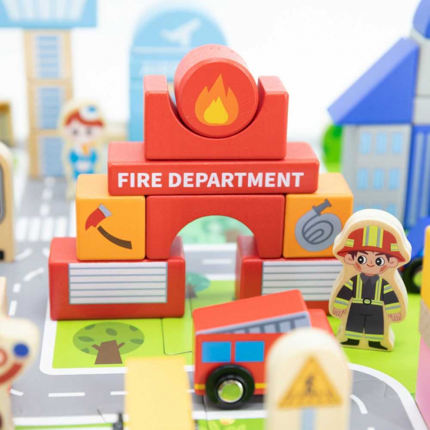 Dėlionė Viga Toys VIGA medinis rinkinys Miesto statybinių blokelių lentos figūrėlės – 3