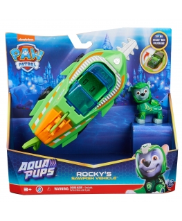 PAW Patrol Aqua Pups Rocky Transforming Sawfish Vehicle with Collectible Action Figure, Kids Toys for Ages 3 and up