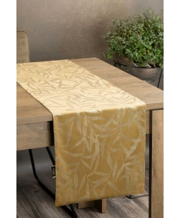 Eurofirany BLINK / 15 Velvet table runner with a delicate light golden branch motif, 35X180 cm, color: gold