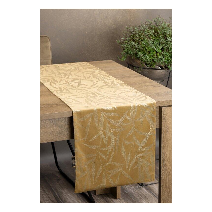Eurofirany BLINK / 15 Velvet table runner with a delicate light golden branch motif, 35X180 cm, color: gold – 2